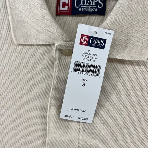 Chaps Ralph Lauren Polo Shirt Men's Sz S Oatmeal Cream High Low Hem Short Sleeve - Picture 12 of 13